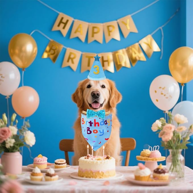 hoyuwak Dog Birthday Party Supplies Girl Boy Dog Birthday Bandana Bow Hat - Image 6