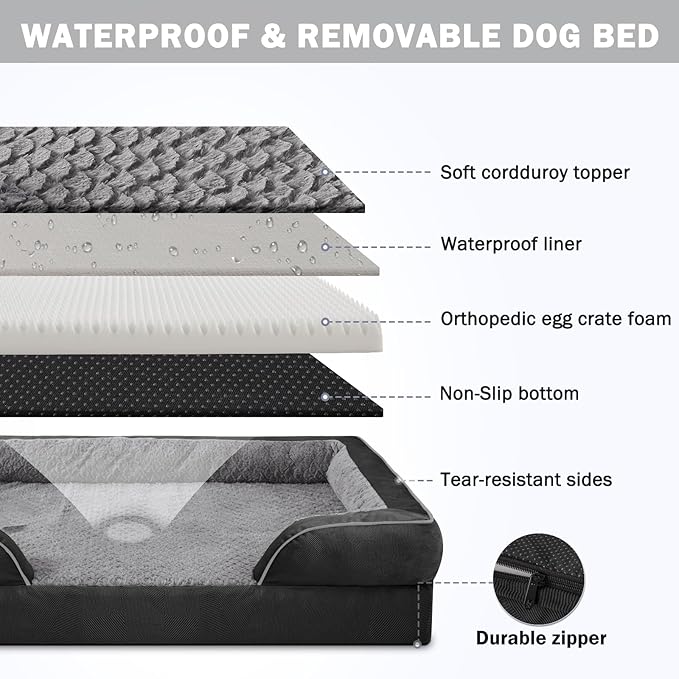 INVENHO Orthopedic Dog Bed for Large Dogs, Washable Waterproof, Egg-Crate Foam - Image 4