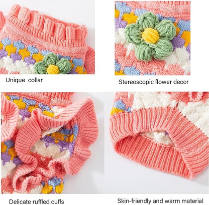 Small Dog Sweater, Knitted Tulip Cat Sweater, Warm Thick Holiday Puppy Clothes - Image 4