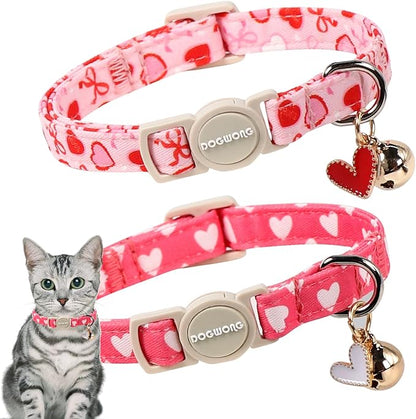 Valentine's Day Cat Collar, 2 Pack Cat Collars Breakaway by DOGWONG