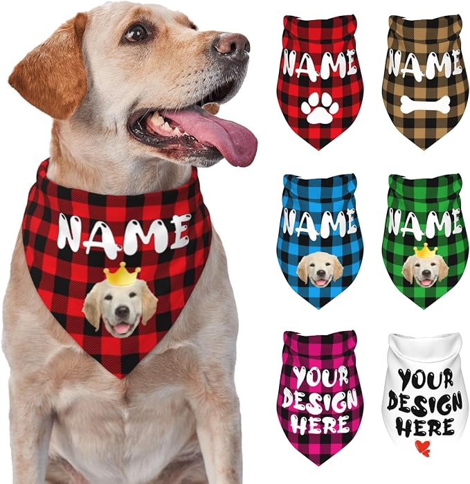 Custom Dog Bandana Add Your Text Photo Name Personalized Neckwear Bandanas Soft by Custom