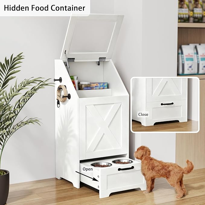 Dog Feeding Station with Storage Cabinet and 2 Elevated Dog Bowls, Hidden Pet - Image 6