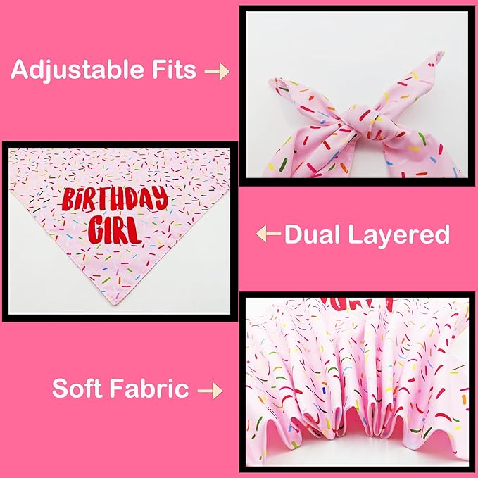 Birthday Girl Dog Bandanas 1 Pack, Triangle Reversible Pet Scarves - Image 5