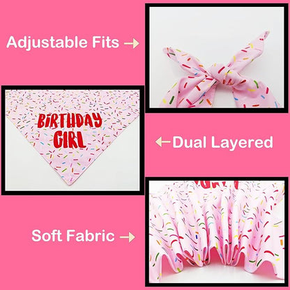 Birthday Girl Dog Bandanas 1 Pack, Triangle Reversible Pet Scarves - Image 5