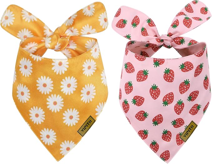 Summer Spring Dog Bandanas 2PCS, Premium Durable Fabric Dog Scarf Bid by VIPITH