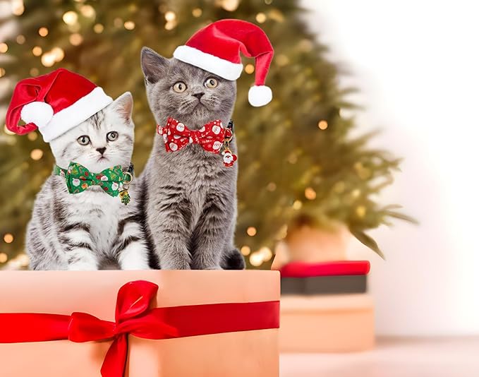 Christmas Cat Collar with Cute Bow Tie Bell 2Pack Red Green Santa Claus - Image 7