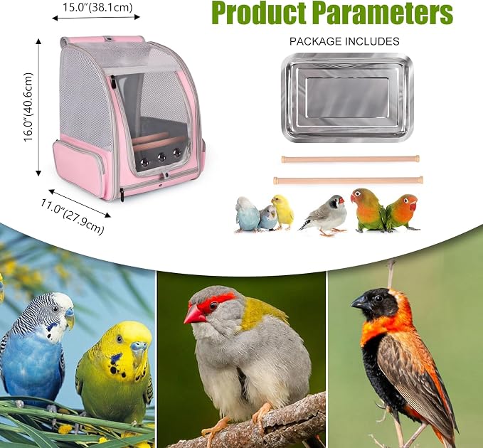 Parrot Carrier Backpack with Front Zipper Opening, Bird Travel Carrier Cage - Image 3