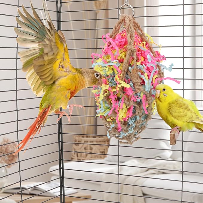Wontee Bird Jute Paper Strips Parrot Mesh Bag Hanging Chewing Toy - Image 2