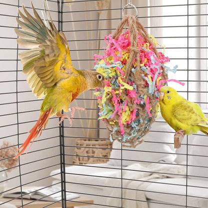 Wontee Bird Jute Paper Strips Parrot Mesh Bag Hanging Chewing Toy - Image 2