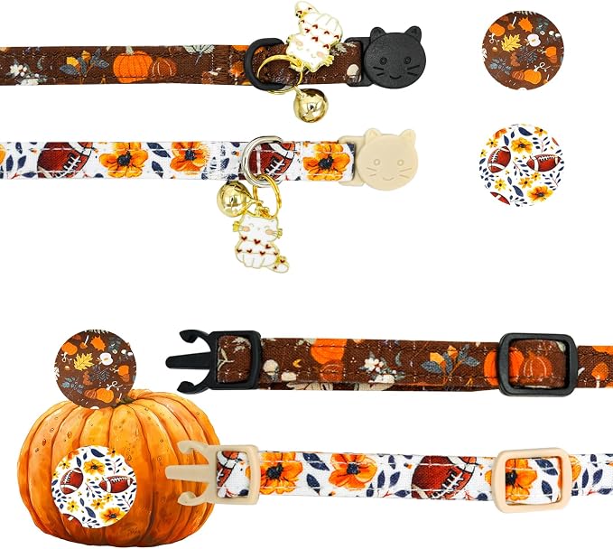 Elegant little tail Fall Cat Collar-2 Pack Pumpkin - Image 3