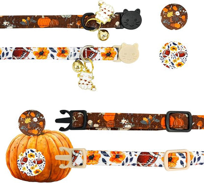 Elegant little tail Fall Cat Collar-2 Pack Pumpkin - Image 3