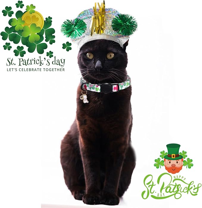 Elegant little tail St Patrick's 2 Pack Cat Collar- Trefoil Print Cotton - Image 5