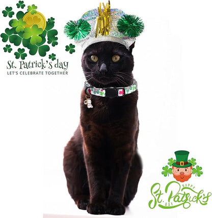 Elegant little tail St Patrick's 2 Pack Cat Collar- Trefoil Print Cotton - Image 5