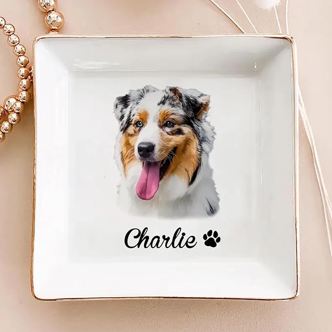 Custom Pet Photo Ring Dish, Personalized Pet Portrait Jewelry Dish, Pet Lover by Unknown