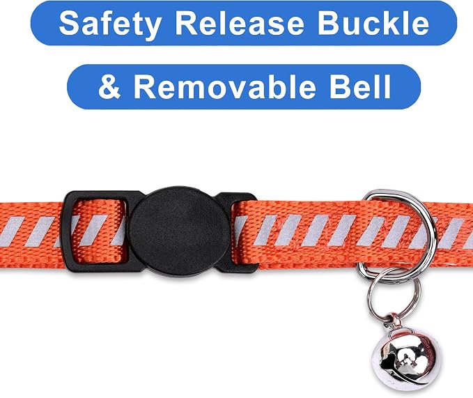 Pawtitas Personalized Orange Reflective Cat Collar – Adjustable Custom Collar - Image 5