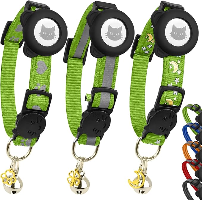 Cat Collar with AirTag Holders, Reflective Breakaway Safety Collars, Bells and by BemixPets