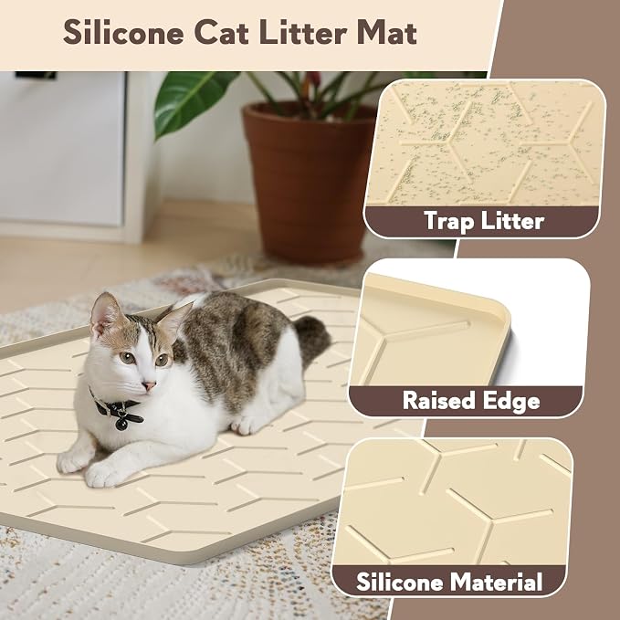 Silicone Cat Litter Trapping Mat, Large Waterproof 34" X 22" Cat Litter Box Mat - Image 3