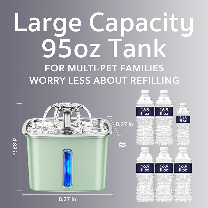 Veken Innovation Award Winner Stainless Steel Cat Water Fountain, 95oz/2.8L - Image 3