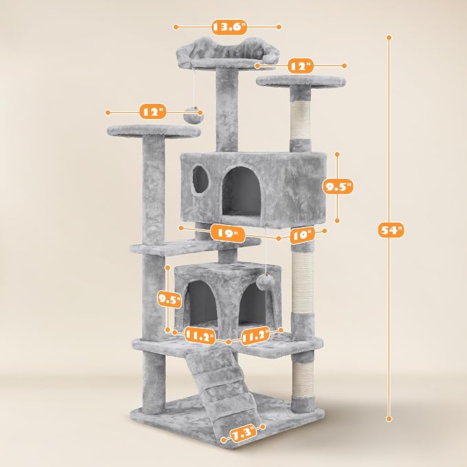 Yaheetech 54in Cat Tree Cat Tower w/Scratching Posts, Double Condos and - Image 7
