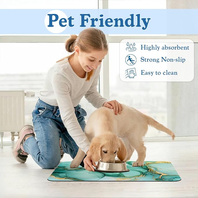 Green Marble Pet Feeding Mat for Floors–Christmas Stocking Absorbent Quick Dry - Image 6