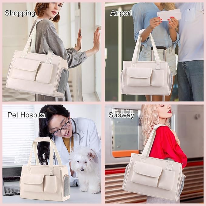 Dog Carrier Purse, Fashion Leather Pet Carrier Bag, Airline Approved Soft Sided - Image 6