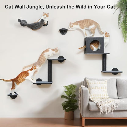 FUKUMARU Cat Wall Shelves, 5-Piece Stable Wooden Wall-Mounted Furniture Set - Image 4