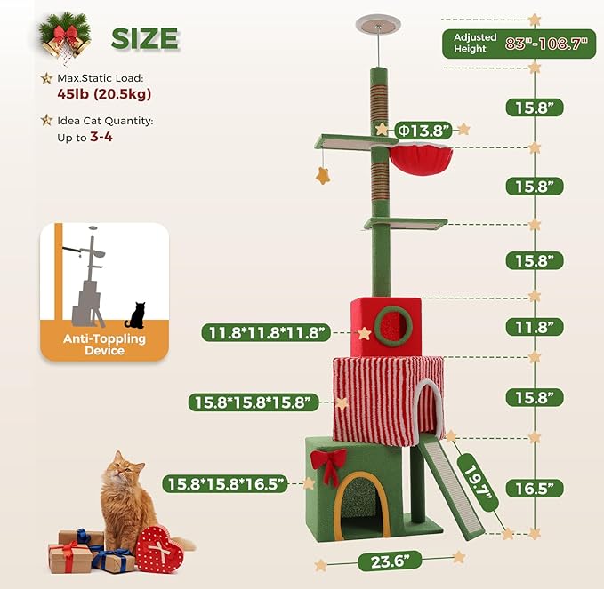 PETEPELA 83-108'' Floor to Ceiling Christmas Cat Tree - Image 4