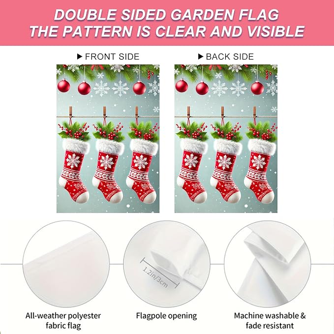 Christmas Garden Flag Three Stockings Winter Garden Flag 12x18 Inch Double - Image 4