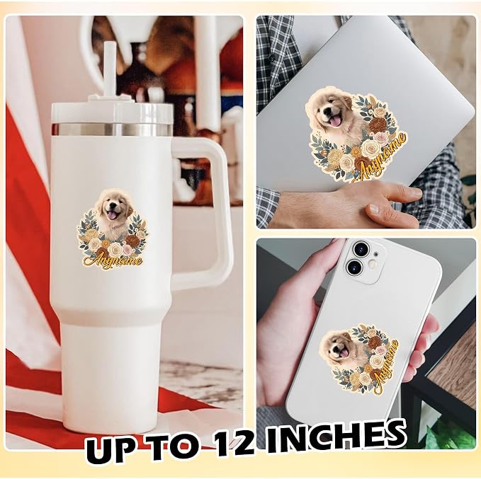 Custom Pet Face Photo Name Floral Sticker Personalized Text Image Animal Flower - Image 3