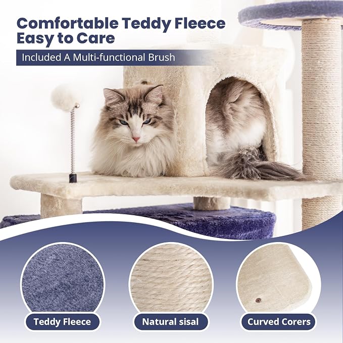 HYABi 53 Inch Ocean Theme Cat Tree Tower, Scratch Posts, Toy Ball, Luxury - Image 5