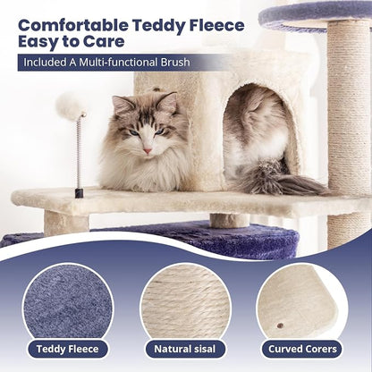 HYABi 53 Inch Ocean Theme Cat Tree Tower, Scratch Posts, Toy Ball, Luxury - Image 5