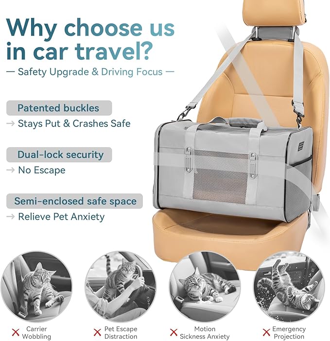 Petsfit Travel Pet Carrier for Large Cats, Soft-Sided Dog Car Travel Carrier - Image 2
