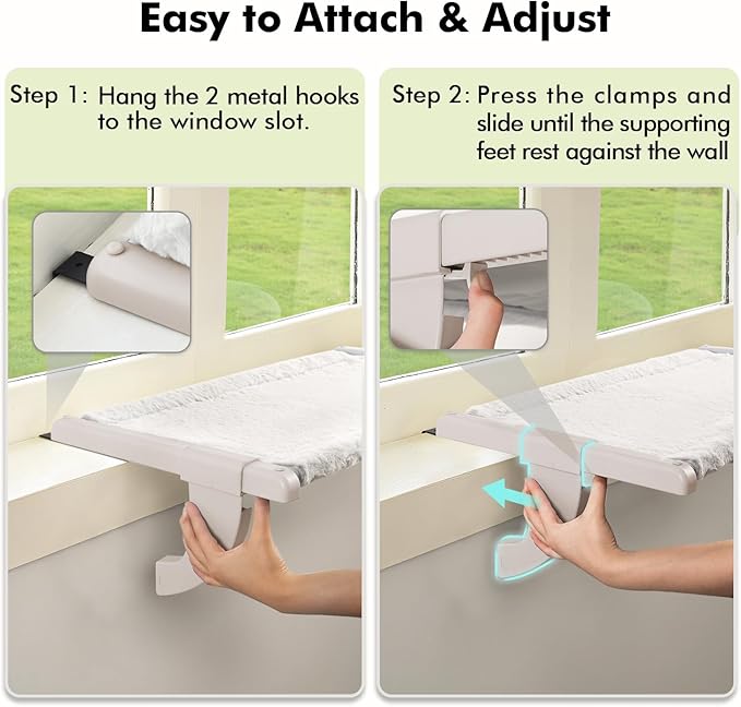 Window Sill Mount Cat Perch for Indoor Cats, One-Step Sliding Clamping Slot - Image 3