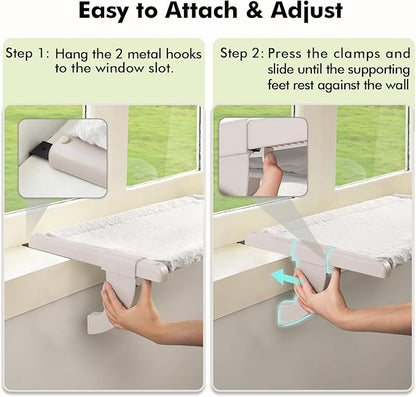 Window Sill Mount Cat Perch for Indoor Cats, One-Step Sliding Clamping Slot - Image 3