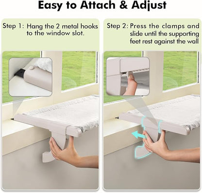 Window Sill Mount Cat Perch for Indoor Cats, One-Step Sliding Clamping Slot - Image 3