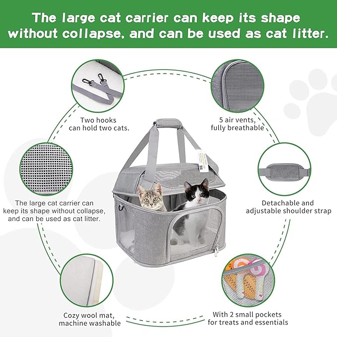 Large Cat Carrier for 2 Cats, Soft Side Pet Carrier for Cats Small Dog - Image 4