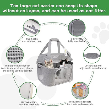 Large Cat Carrier for 2 Cats, Soft Side Pet Carrier for Cats Small Dog - Image 4