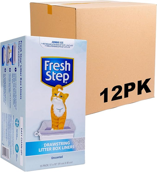 Fresh Step Jumbo Drawstring Cat Litter Box Liners, Unscented Heavy Duty Kitty by FreshStep