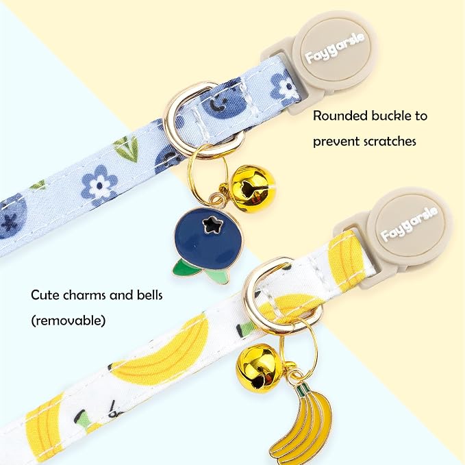Faygarsle 2 Pack Blueberry Banana Pattern Cat Collars Breakaway Safety Collar - Image 6