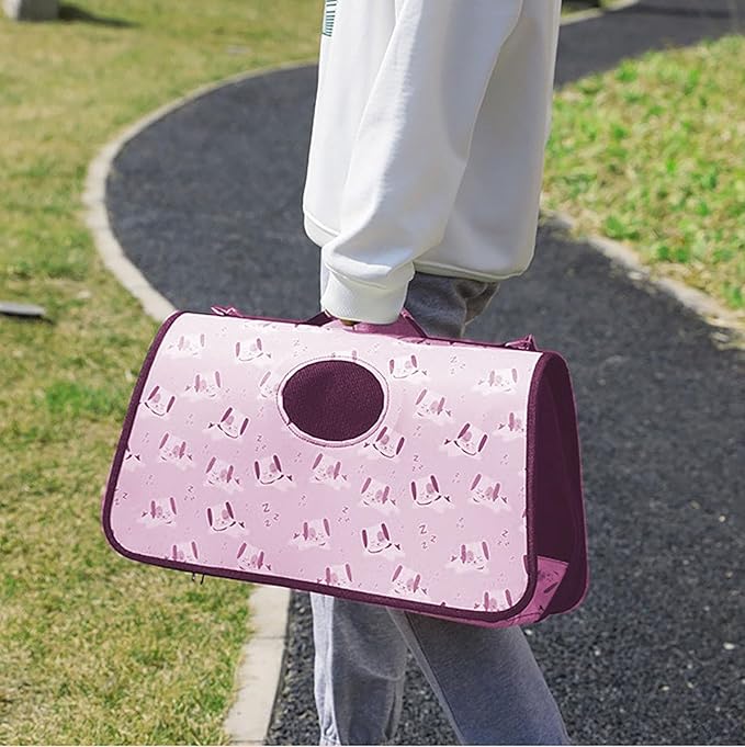 Pet Carrier with Shoulder Strap, 14 Inch x 9.4 Inch x 7 Inch Foldable Pink - Image 3