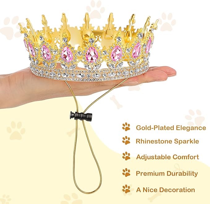 Abbylike Pet Rhinestone King Crown, Queen Crown - Image 3