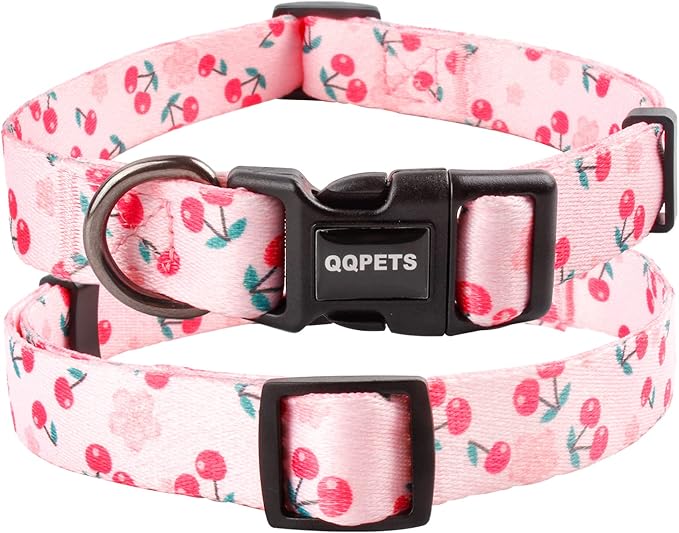 QQPETS Adjustable Soft Dog Collar: Print Flower Pink Multicolor Cute Patterns - Image 5