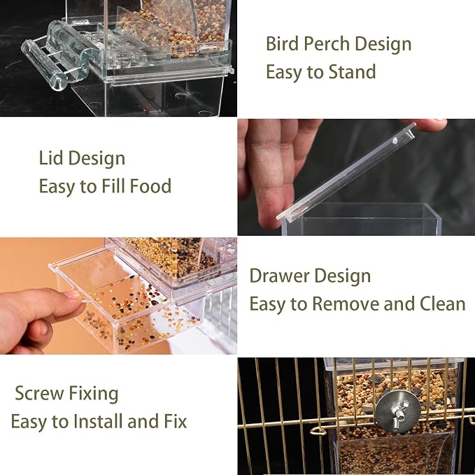 No Mess Bird Feeder for Cage, Automatic No-Spill Transparent Parrot Feeder - Image 3
