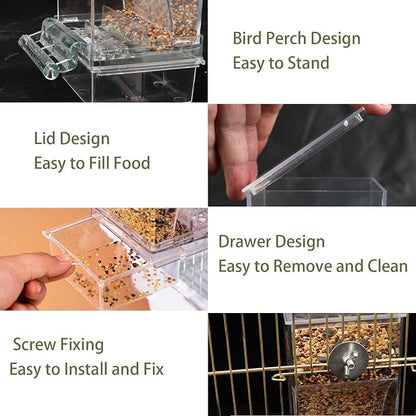 No Mess Bird Feeder for Cage, Automatic No-Spill Transparent Parrot Feeder - Image 3
