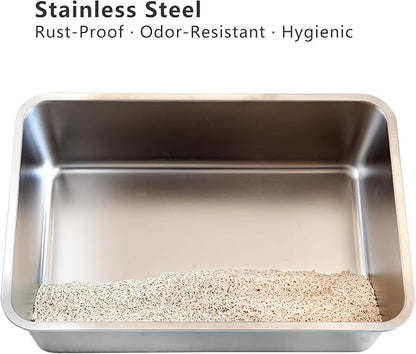 2-Pack XXL Stainless Steel Cat Litter Boxes, Includes Catnip Fish Toy & Wand - Image 3