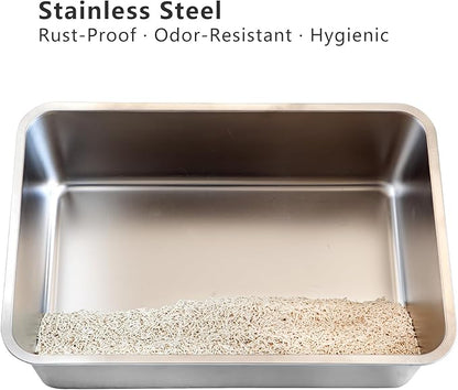 Stainless Steel Cat Litter Box Set, Includes Catnip Fish Toy & Wand Feather Toy - Image 4