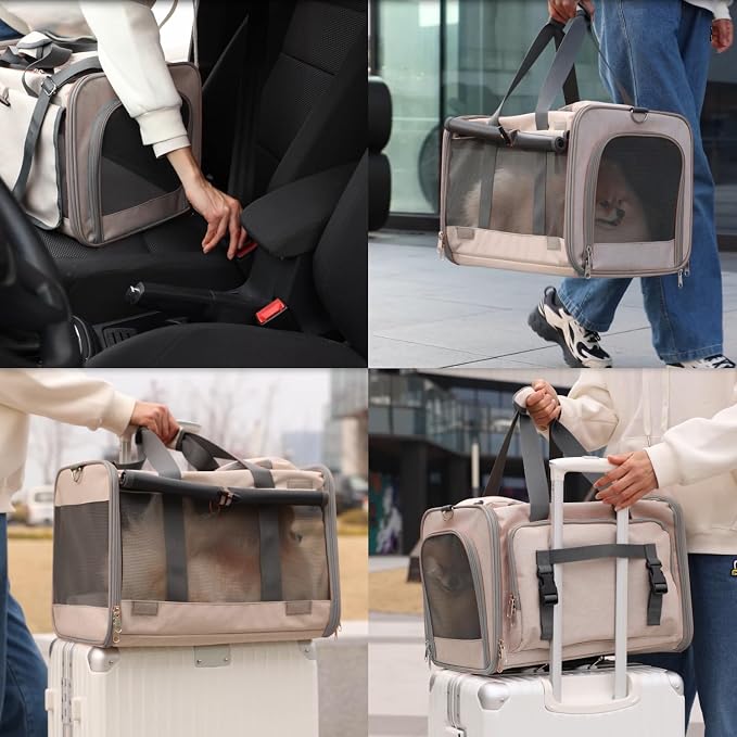 Small Dogs Carriers Airline Approved Khaki Softside Cats Carrier Travel Bag - Image 6