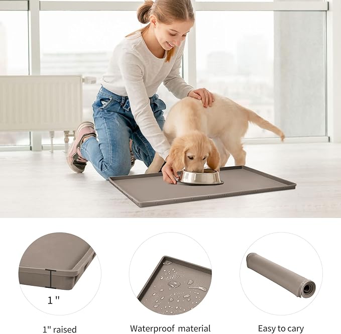 Dog Food Mat, Silicone Waterproof Food Tray, Non Slip Pet Bowl Mats Placemat - Image 2