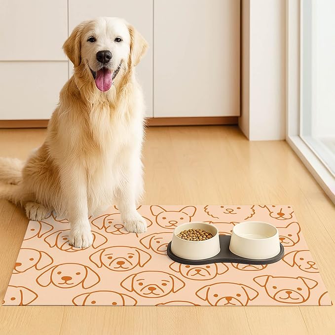 Pet Feeding Mat with Colorful Polka Dot Pattern Design 24" x 16" Dachshund - Image 3