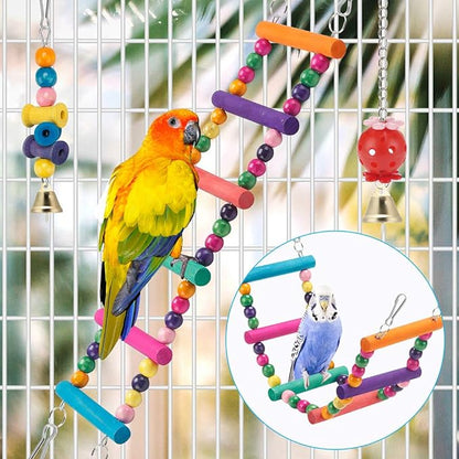 Swing Hanging Standing Chewing Toy Hammock Climbing Ladder, Cage Colorful Toys - Image 2